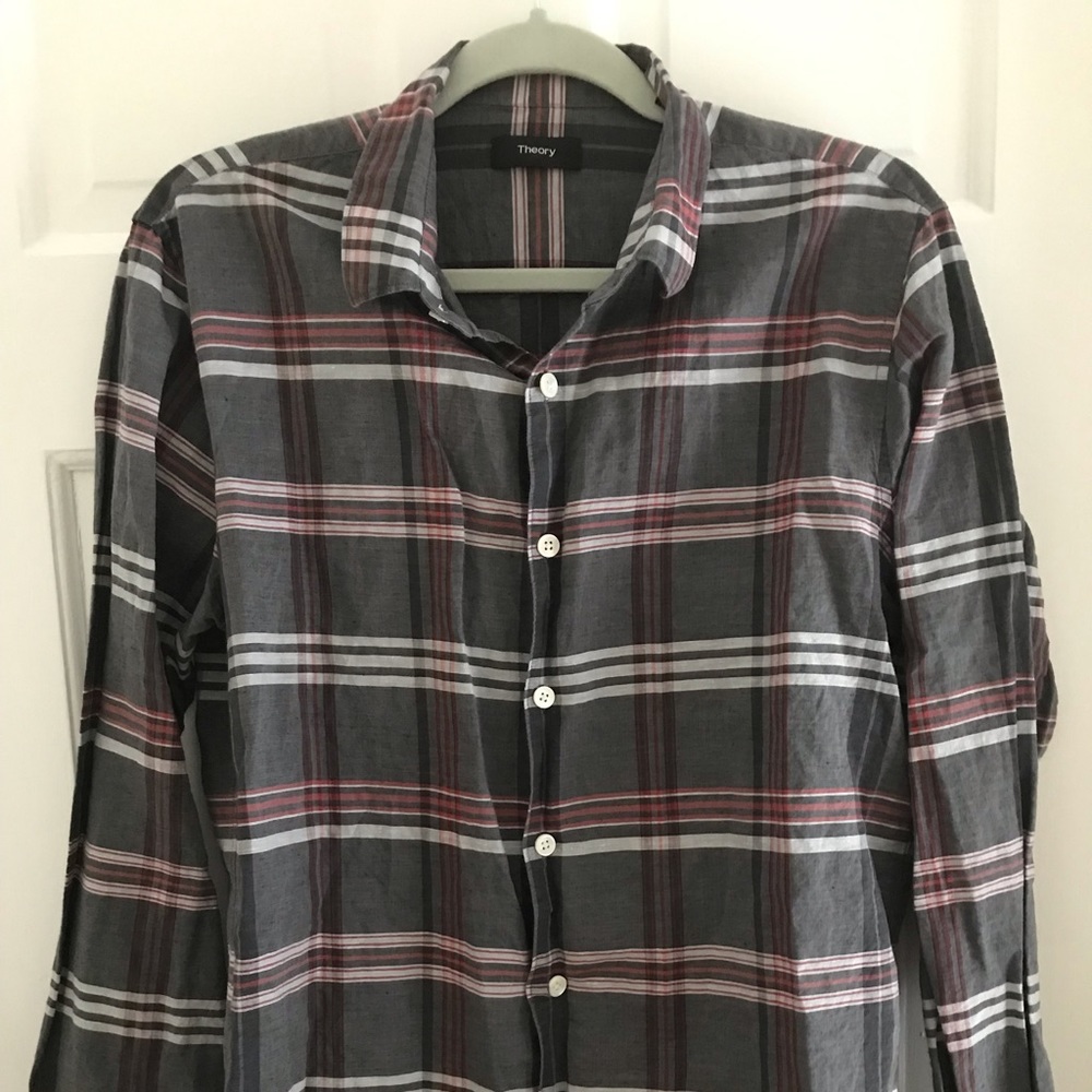 Theory Gray Plaid Men’s Shirt
